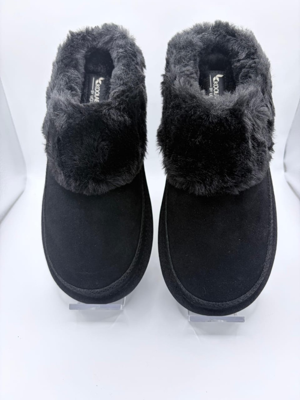 Koolaburra by UGG Tizzey Suede Faux Fur Platform Slip-On Black Mules Size 5 NWT - Picture 2 of 9
